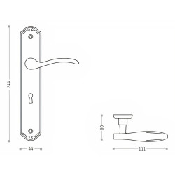 Puxador rústico, espelho alto rectangular c/manete curva Sofima 811, latão bronze, P.60 x L.44/111 x A.244 mm