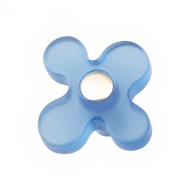 Puxador criança, flor Nesu 608AZ, resina plástica azul/metal cromado mate, L.43 x P.38 x A.26 mm