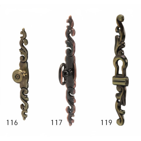 Puxador rústico, espelho T Sofima 117, zamak bronze, A.145 x L.17 mm