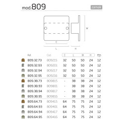 Puxador atual, cogumelo quadrado T Nesu 809416, zamak níquel escovado, 2 furos distância 64, A.24 x 75 x 75 mm