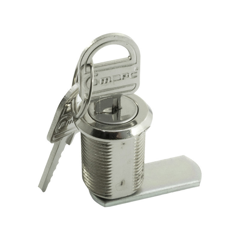 Fecho/fechadura para mobiliário MARC 223/L20, latão niquelado, patilha tipo D, B.32, rosca L.30 mm