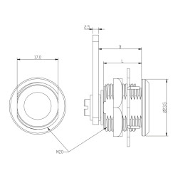 Fecho/fechadura para mobiliário MARC 221/L20, latão niquelado, patilha tipo D, B.22, rosca L.20 mm