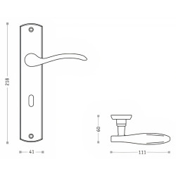 Puxador espelho alto rectangular c/manete curva Sofima 812, latão bronze, P.60 x L.41/111 x A.218 mm (entrada de chave yall)