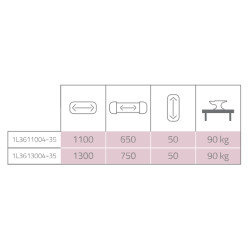 Corrediça de mesa extensível Pottker L36-1100, suporta 90 kg, A.50, C.1100 + abertura de 650 mm
