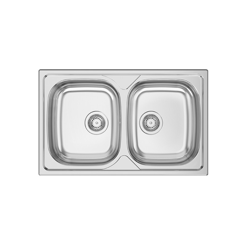 Lava louça RODI OKIO LINE 80 BB, duas pias sem escorredor, inox polido, encastrar, 800 x 500, MOD.800 mm