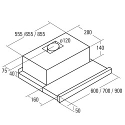 Exaustor telescópico de encastre CATA TF 2003 DURALUM 700, inox, 100W, som 45,5-57dB, fluxo ar 2 velocidades 150-390m3/h, 70 cm