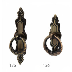 Puxador rústico, espelho c/pingente argola Sofima 135, zamak niquelado preto, A.120 x L.28 mm