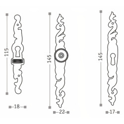 Puxador rústico, espelho cogumelo redondo Sofima 116, zamak niquelado preto, A.145 x L.22 mm