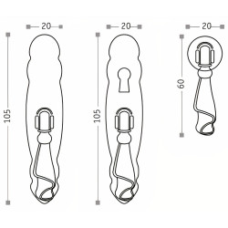 Puxador rústico, espelho redondo c/pingente Sofima 663, zamak bronze, A.60 x Ø.20 mm