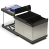 Balde lixo p/cozinha Gollinucci 503, aber. aut. pull-out c/amort., inox cinza, 2 x 16 lts, L.343 x P.475 x A.372, MOD.MÍN.450 mm