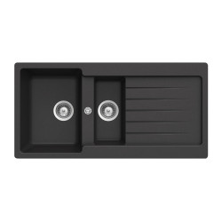 Lava louça RODI COMPOSITE 100 NERO, duas pias com escorredor reversível, compósito, encastrar, 1000 x 500, MOD.600 mm