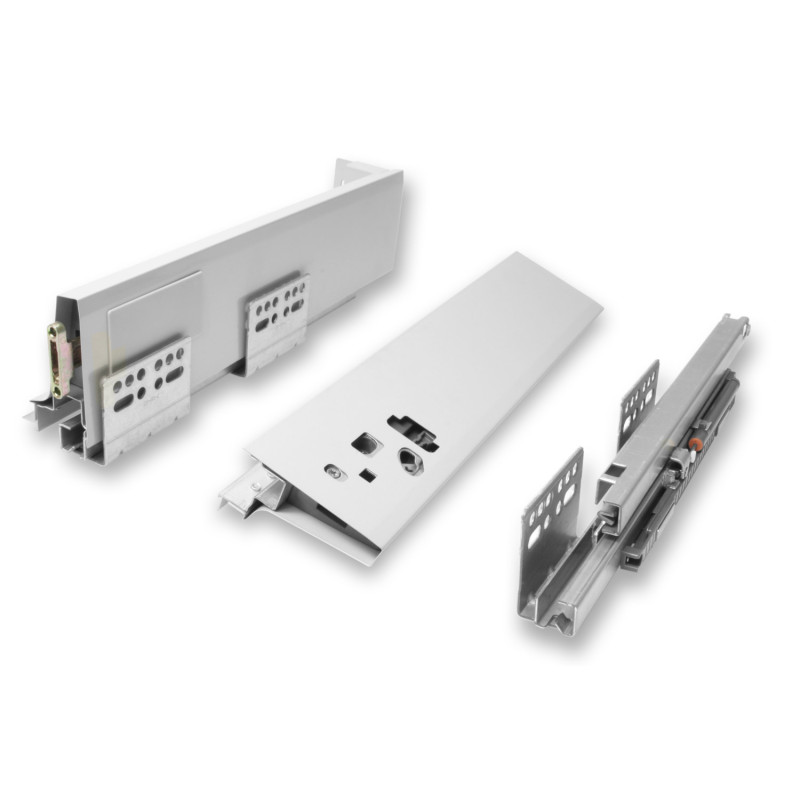 Lateral de gaveta com amortecedor DTC O44, silenciosa, extração total, suporta 40 kg, cinza, A.83 x C.350 mm