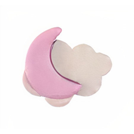 Puxador criança, nuvem/lua Nesu 380B2, cerâmica branco/rosa, 40 x 35 mm