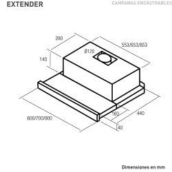 Exaustor telescópico de encastre NODOR Extender 90 1698, inox, 100W, som 45,5-57dB, fluxo ar 2 velocidades 150-390m3/h, 90 cm