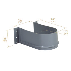 Salva sifão em U JUYPAL 58006, plástico branco, abertura 150, R.75, A.86 x C.245 mm