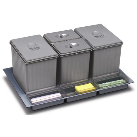 Balde lixo p/gavetão cozinha Gollinucci 938, plástico cinza, 2 x 16 + 2 x 7,5 lts, L.695-740 x P.415-490 x A.300, MOD.800 mm