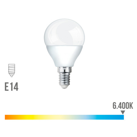 Lâmpada esférica/bola LED luz fria 98948, Ø.4,5 x 8,2 cm, E14, 200°, CE.A+ 220/240V 7W 600LM 6400K