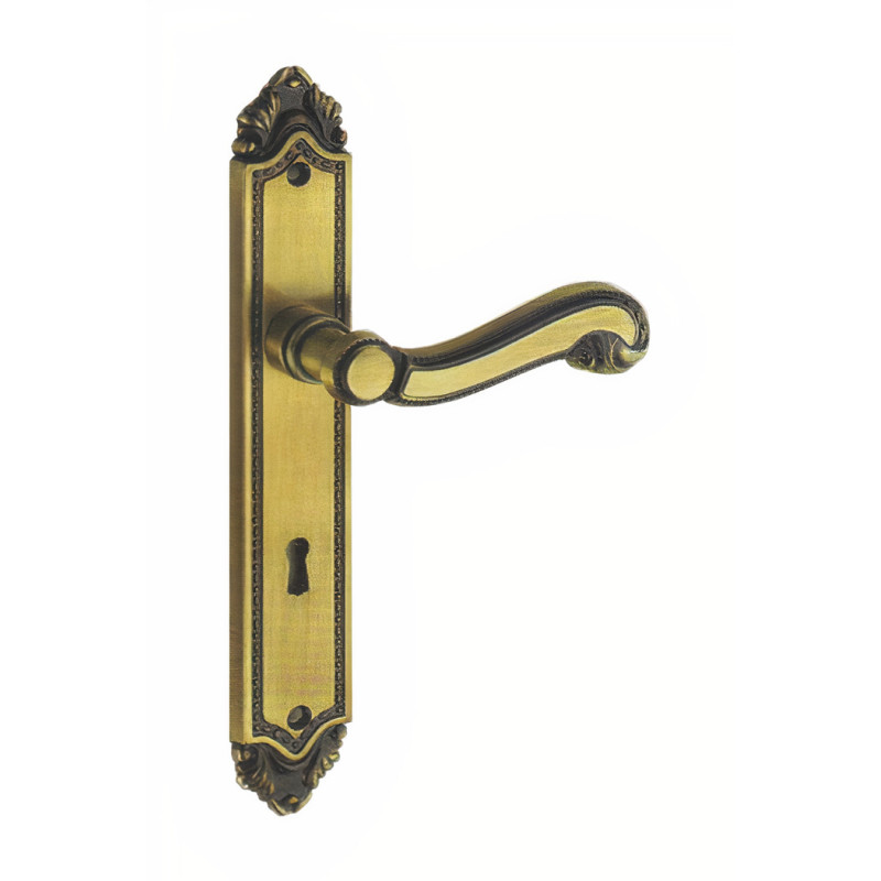 Puxador rústico, espelho alto rectangular c/manete curva Sofima 471, zamak latonado, P.48 x L.39/110 x A.244 mm