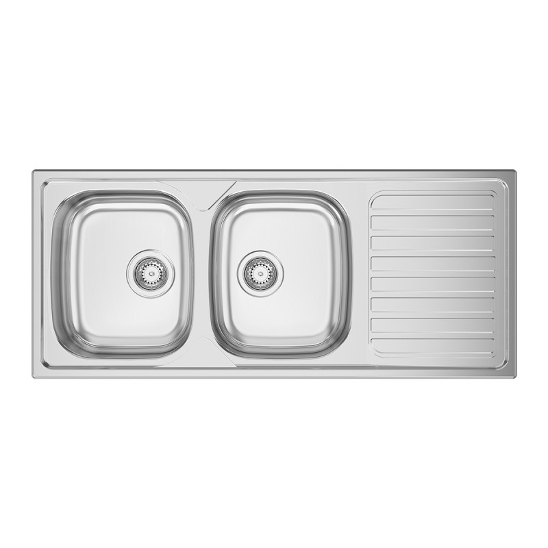 Lava louça RODI OKIO LINE 116, duas pias laterais com escorredor reversível, inox não polido, encastrar, 1160 x 500, MOD.800 mm