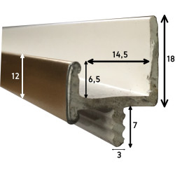 Perfil puxador, plástico PVC castanho com embutido cromado, L.18 x A.25 x C.2505 mm