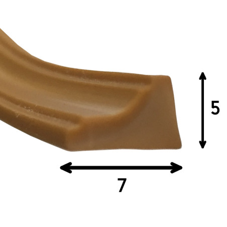 Perfil vedante para portas de vidro RM 003.20, PVC cerejeira, L.7 x A.5 mm