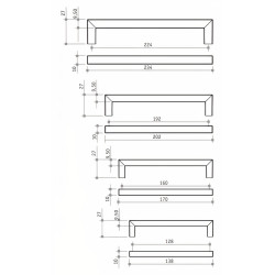 Puxador atual, asa barra quadrada Sofima 1223, zamak niquelado mate, 2 furos distância 192, C.202 x L.10/9,5 x A.27 mm