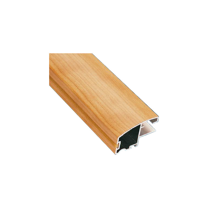 Perfil calha puxador 14967, alumínio revestido a melamina de mogno, para porta de roupeiro com 10 mm