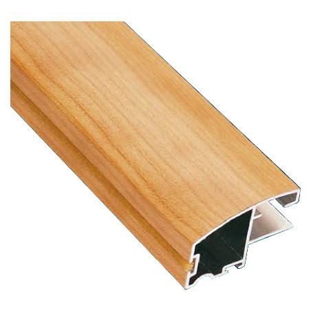 Perfil calha puxador 14967, alumínio revestido a folha de pinho, para porta de roupeiro com 10 mm