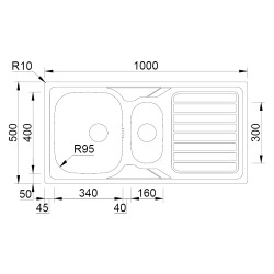 Lava louça RODI OKIO LINE 100, duas pias laterais com escorredor reversível, inox não polido, encastrar, 1000 x 500, MOD.600 mm