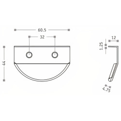 Puxador atual, gola Sofima 703, zamak cromado, 2 furos distância 32, E.1,25 x C.60,5 x L.44 mm