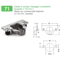 Dobradiça reta DANCO F78071P44, braço em aço niquelado, copo Ø.35 furação 48 buchas 10 mm, abertura 110º