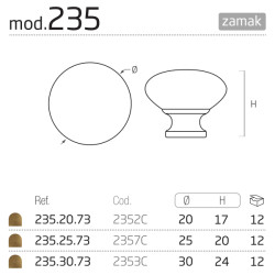 Puxador rústico, cogumelo redondo Nesu 2353C, zamak bronze envelhecido, 1 furo, Ø.30 x A.24 mm