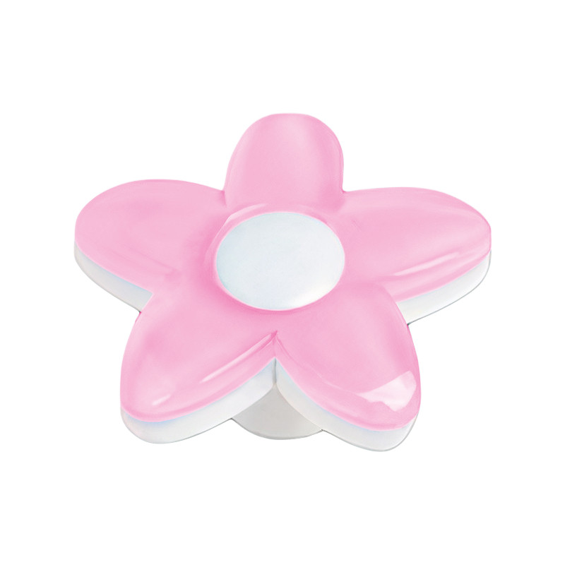 Puxador criança, flor Nesu 652RS, metacrilato branco/rosa, 1 furo, Ø.38 mm