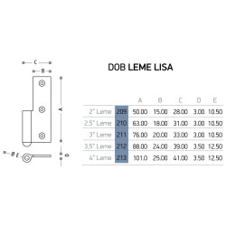 Dobradiça leme lisa Sofima 212 para porta, zamak latonado, 3,5", A.88 x L.39 x E.3,5 mm, direita