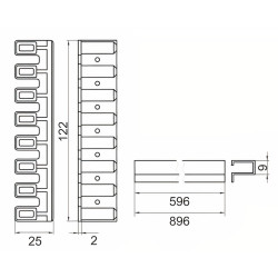 Grelha de ventilação p/forno/cozinha Artimol 8 elementos, encaixes plástico, perfil inox brilho F133, P.25 x A.122 x L.1200 mm
