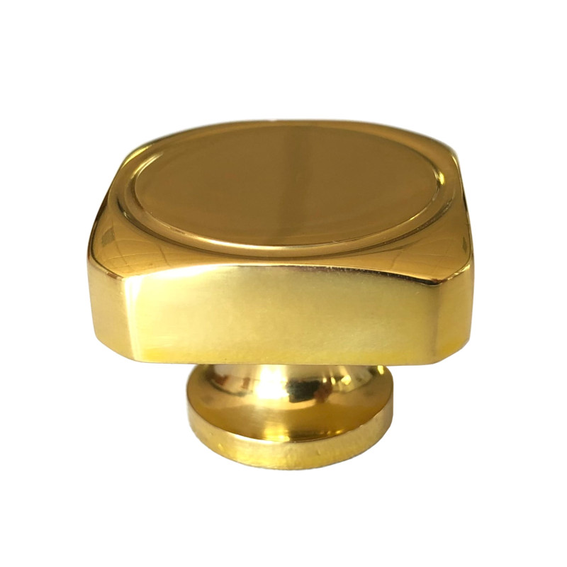 Puxador clássico, cogumelo quadrado F83 R-209, latão dourado, 1 furo, Ø.19 x L.30 x C.30 x A.23 mm