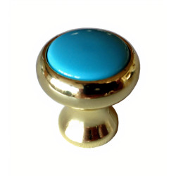 Puxador clássico, cogumelo redondo SM 304, zamak latonado/botão plástico azul/bordeaux, 1 furo, Ø.22 x A.24 mm
