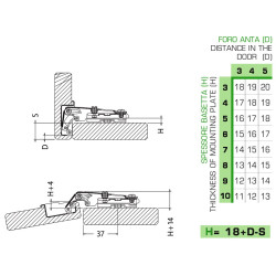 Dobradiça reta DANCO F85069/97P44, braço em aço niquelado, copo Ø.35 furação 52 buchas 10 mm, abertura 110º