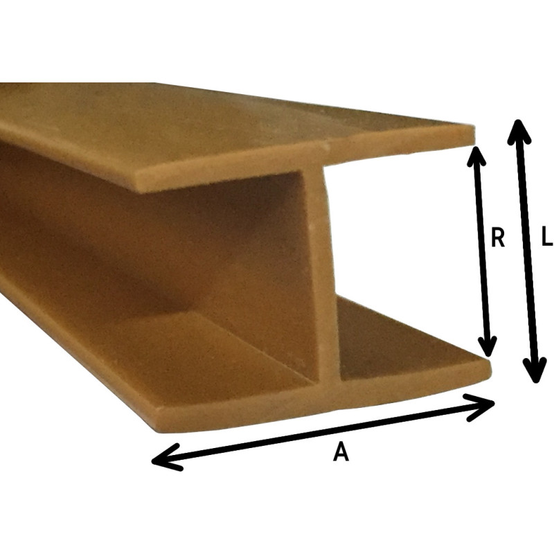 Perfil calha H 8 para fazer união de placas, plástico PVC castanho, rasgo 8, L.12 x A.20 x C.2500 mm