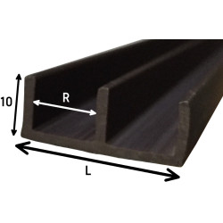 Perfil calha E 7 dupla para portas de vidro, plástico PVC castanho, rasgo 7, L.19 x A.10 x C.2500 mm