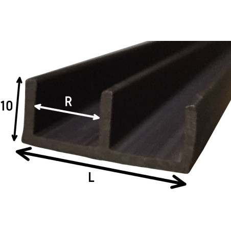 Perfil calha E 5 dupla para portas de vidro, plástico PVC castanho, rasgo 5, L.15 x A.10 x C.2500 mm
