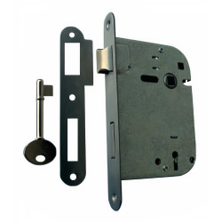 Fechadura de embutir F923 716, ferro, testa cantos redondos bronze, distância testa á broca 60, quadra 8 mm