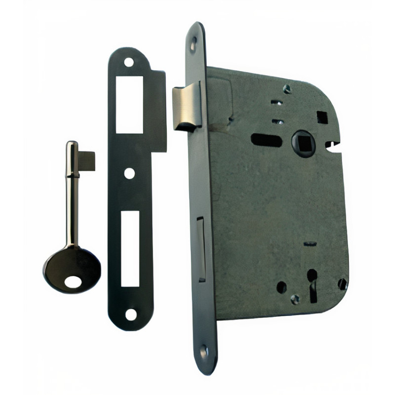 Fechadura de embutir F923 716, ferro, testa cantos rectos inox mate, distância testa á broca 60, quadra 8 mm