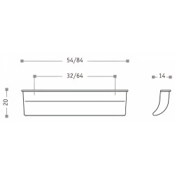 Puxador atual, gola Sofima 736, zamak cromado mate, 2 furos distância 32, E.14 x A.20 x C.54 mm