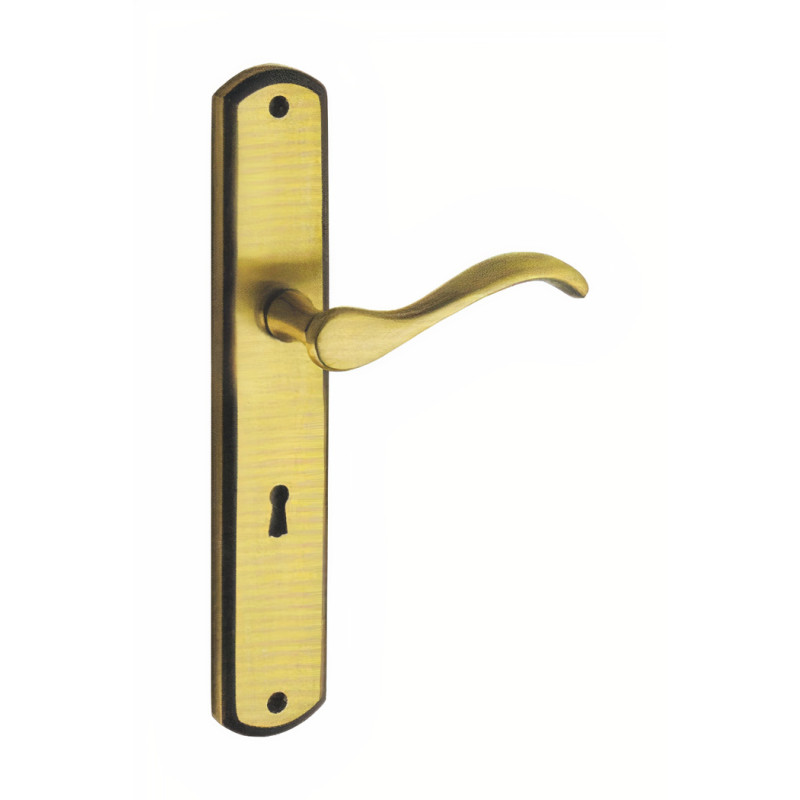 Puxador rústico, espelho alto rectangular c/manete curva Sofima 861, latão bronze, P.55 x L.44/115 x A.246 mm