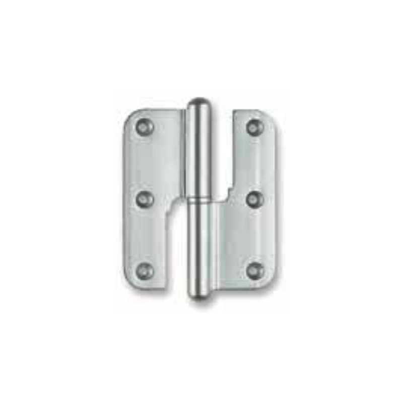 Dobradiça meio balanço lisa cantos redondos Sofima 267 para porta, latão niquelado mate, 3,5", A.87,5 x L.34 x E.3 mm, direita