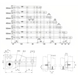 Corrediça de gaveta c/roda de nylon Murano T01A12450, extração parcial c/self close, aço cinza, suporta 25 kg, E.1 x C.450 mm