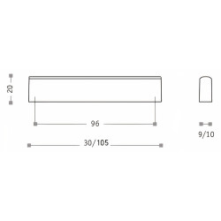 Puxador atual, barra rectangular Sofima 734, zamak cromado mate, 2 furos distância 96, E.10 x A.20 x C.105 mm