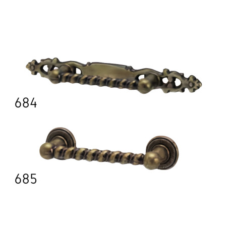 Puxador rústico, espelho asa trança Sofima 684, zamak bronze, 2 furos distância 64, C.130,5 x A.15 mm