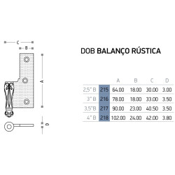 Dobradiça balanço rústica Sofima 215 para porta, zamak cromado, 2,5", A.64 x L.30 x E.3 mm, direita
